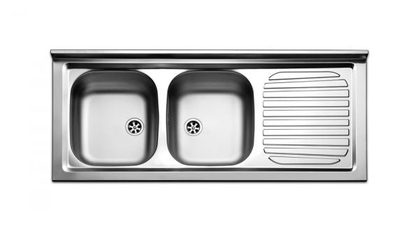 Lavello da appoggio in acciaio inox 2 vasche a sinistra dimensioni 120x50 cm pi1202mrpc apell