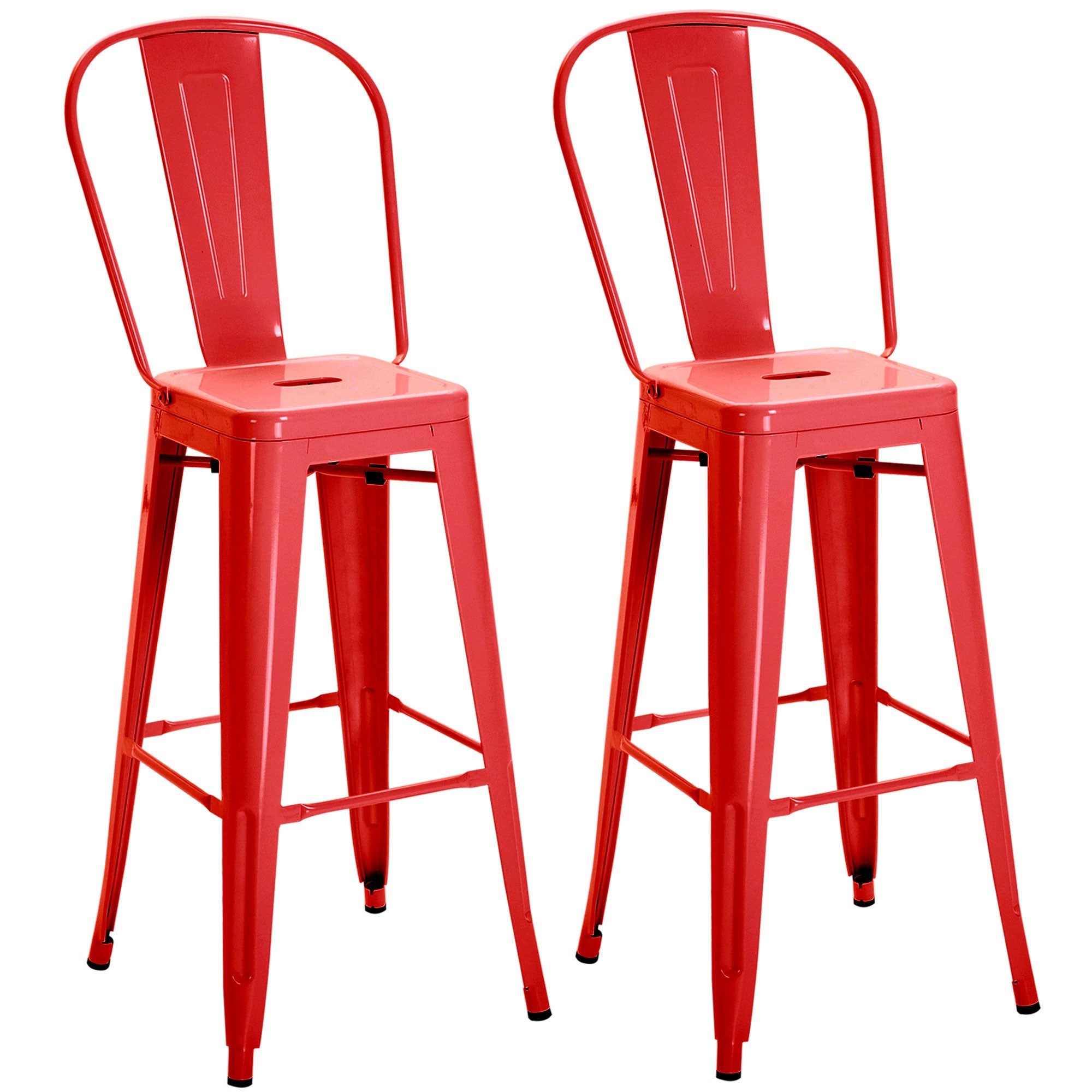 Set 2 Sgabelli da Bar Stile Industriale Schienale Rimovibile 44x49x116 cm in Metallo Rosso