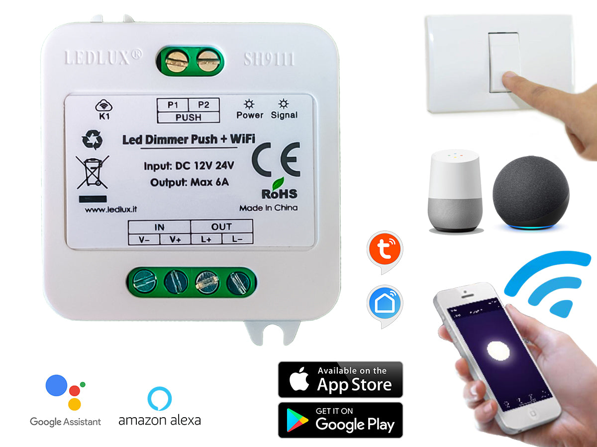 Led Dimmer Con Pulsante Memoria 12V 24V 6A WiFi Smart Per Striscia Led Compatibile Con Alexa Google Home