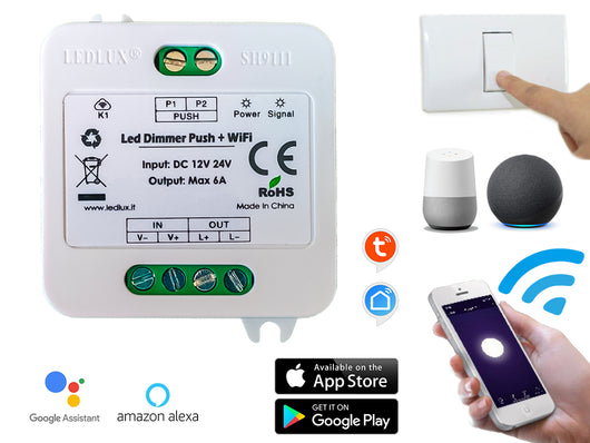 Led Dimmer Con Pulsante Memoria 12V 24V 6A WiFi Smart Per Striscia Led Compatibile Con Alexa Google Home