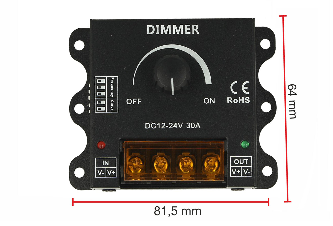 Led Dimmer PWM Manuale Con Rotella Frequenza e Curva Regolabile 12V 24V 30A DM110