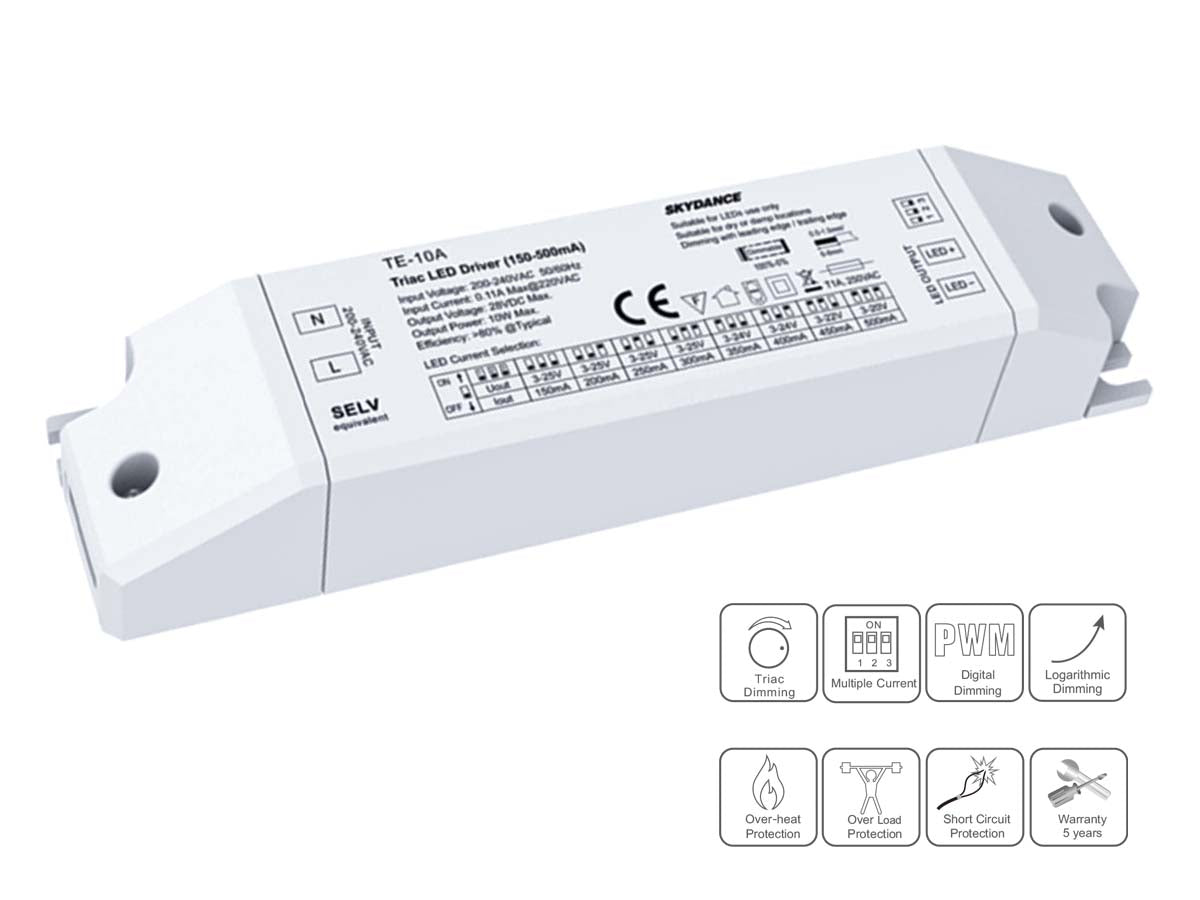 Led Driver CC Dimmerabile 10W TE-10A Con Triac Corrente Costante Modulare 350/400/450/500/550/600/650/700mA