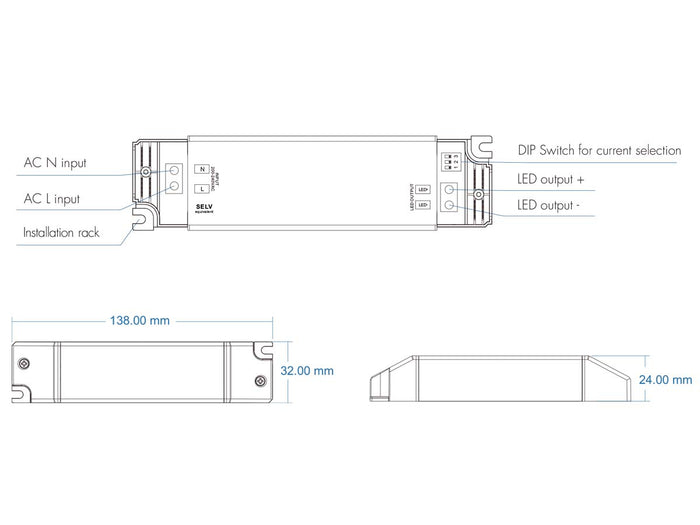 Led Driver CC Dimmerabile 10W TE-10A Con Triac Corrente Costante Modulare 350/400/450/500/550/600/650/700mA