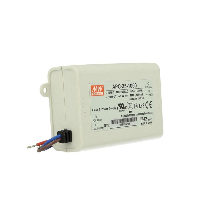 Led Driver CC MeanWell APC-35-1050 Trasformatore 1050mA 11V-33V DC 35W Corrente Costante IP42