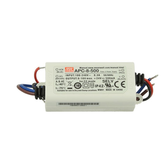 Led Driver CC MeanWell APC-8-500 Trasformatore 500mA 8V-16V DC 8W Corrente Costante IP42