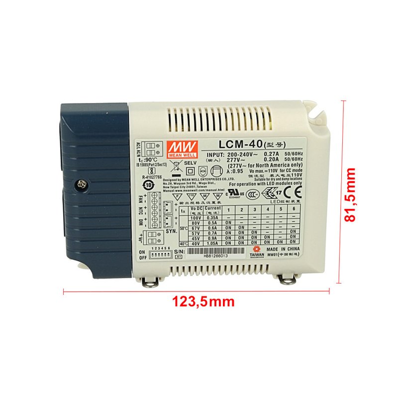 Led Driver CC Meanwell LCM-40 Dimmerabile 0-10V 10V PWM Corrente Costante Selezionabile 350/500/600/700/900/1050mA