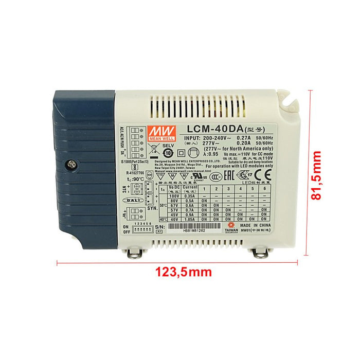 Led Driver CC Meanwell LCM-40DA2 Dimmerabile DALI Corrente Costante Modulare 350/500/600/700/900/1050mA