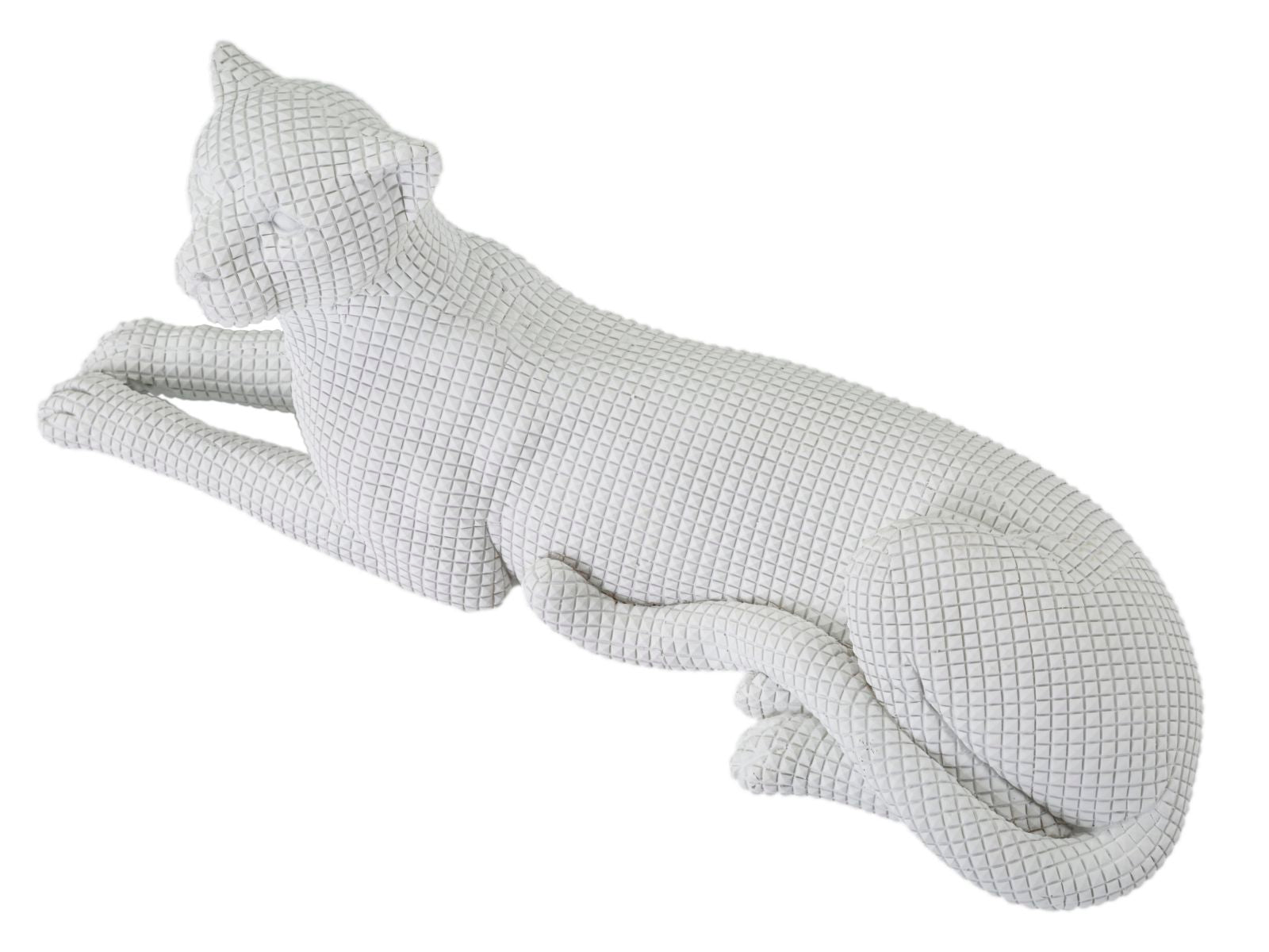 Leopardo sdraiato, poliresina bianco 38x12,5x15,3cm