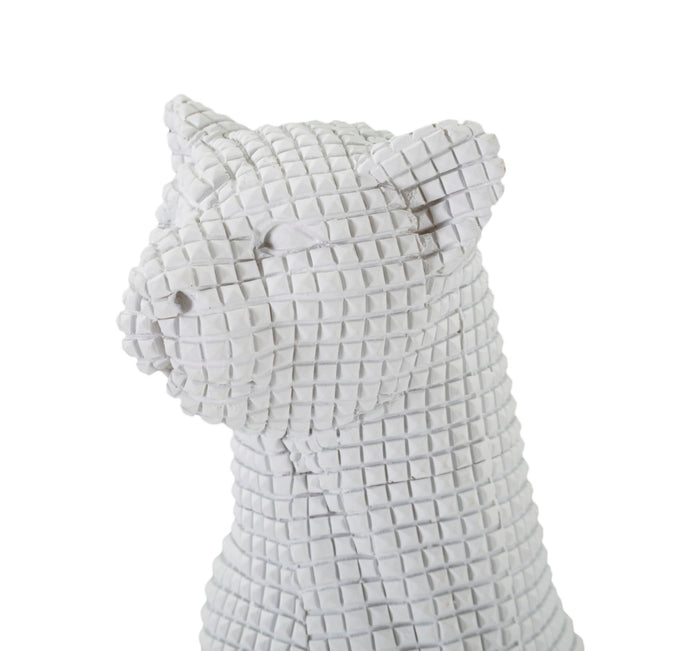 Leopardo seduto, poliresina bianco 15x10x27cm