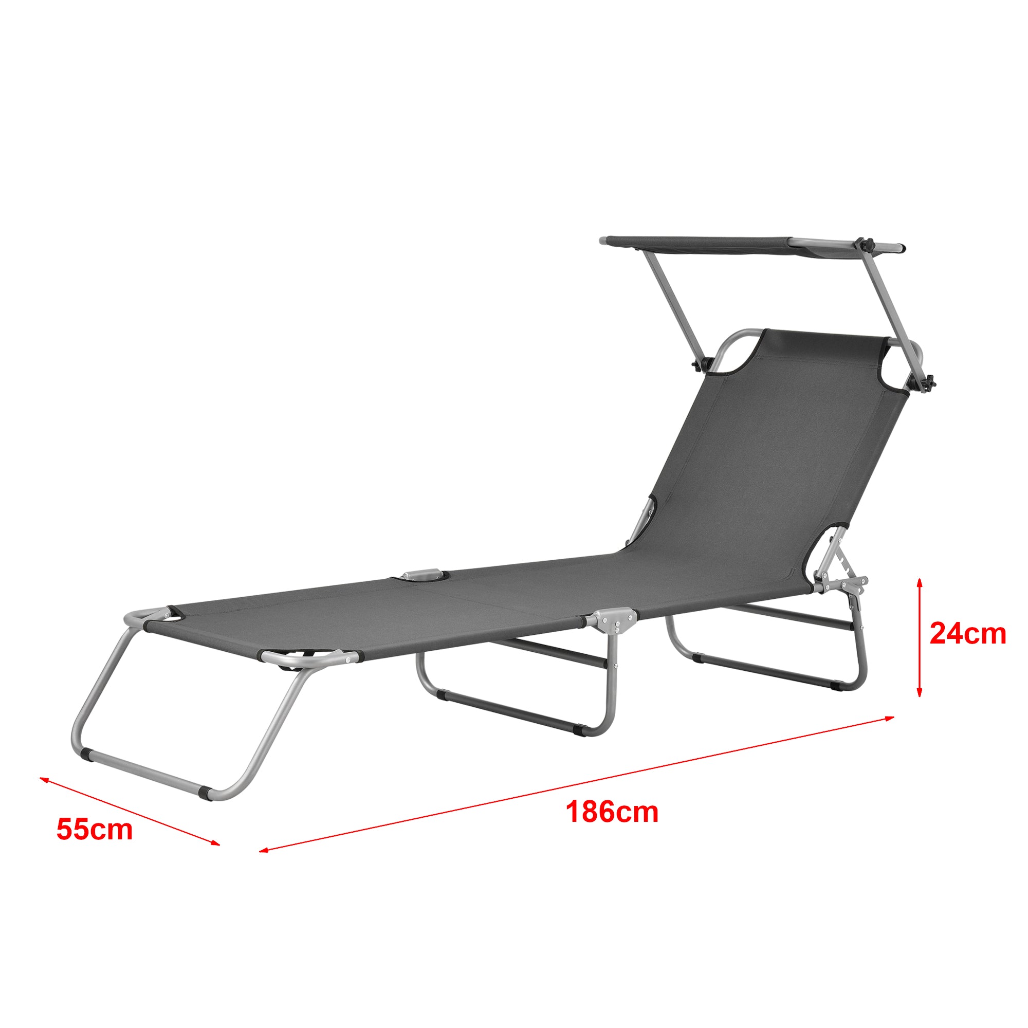 Set di 2 Lettini Prendisole con Tettuccio Parasole Regolabile, 2x Sdraio Pieghevole con Schienale Reclinabile - Supporto