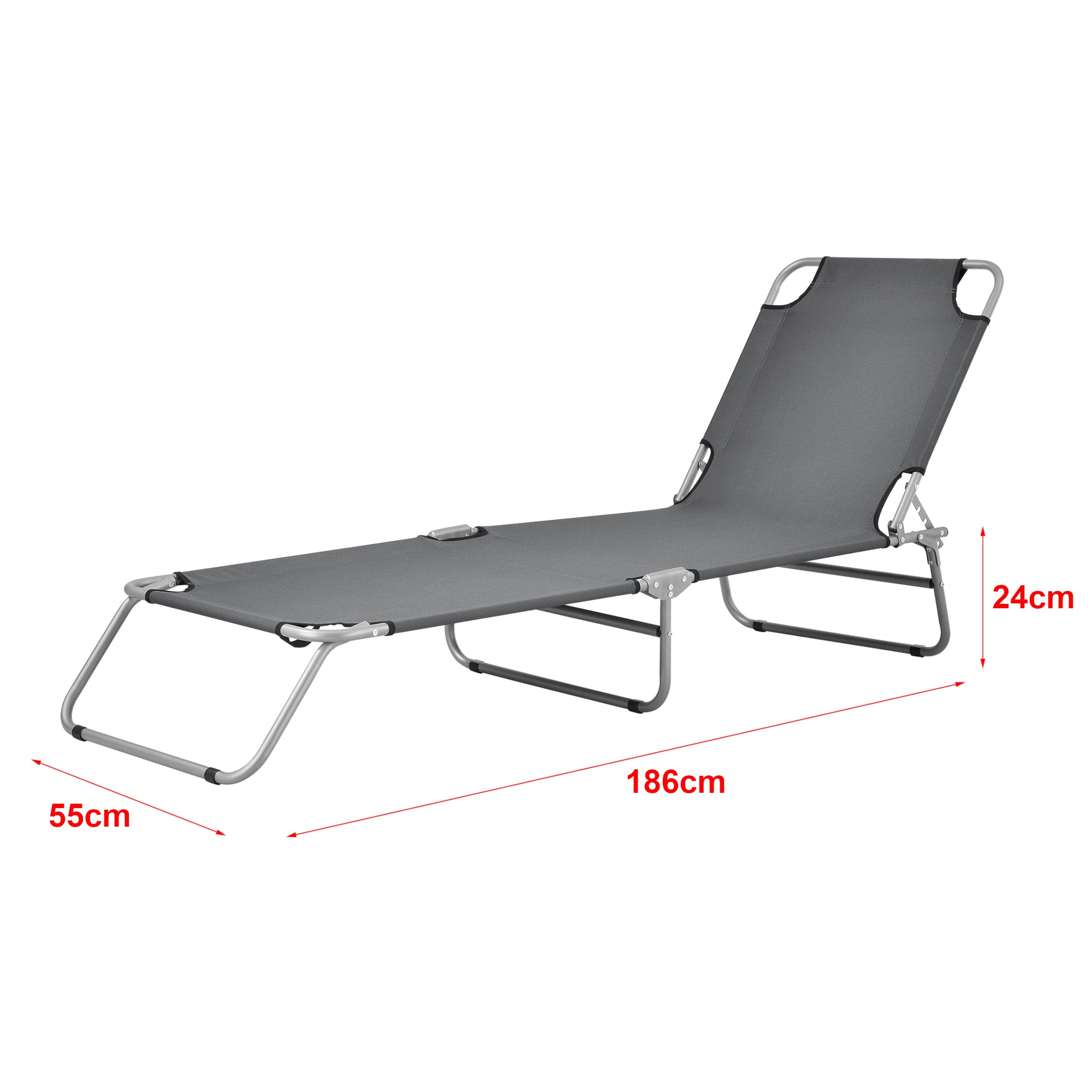 Lettino Prendisole Portatile, Sdraio Pieghevole con Schienale Reclinabile - Supporto Fino a 110 kg - Grigio Scuro