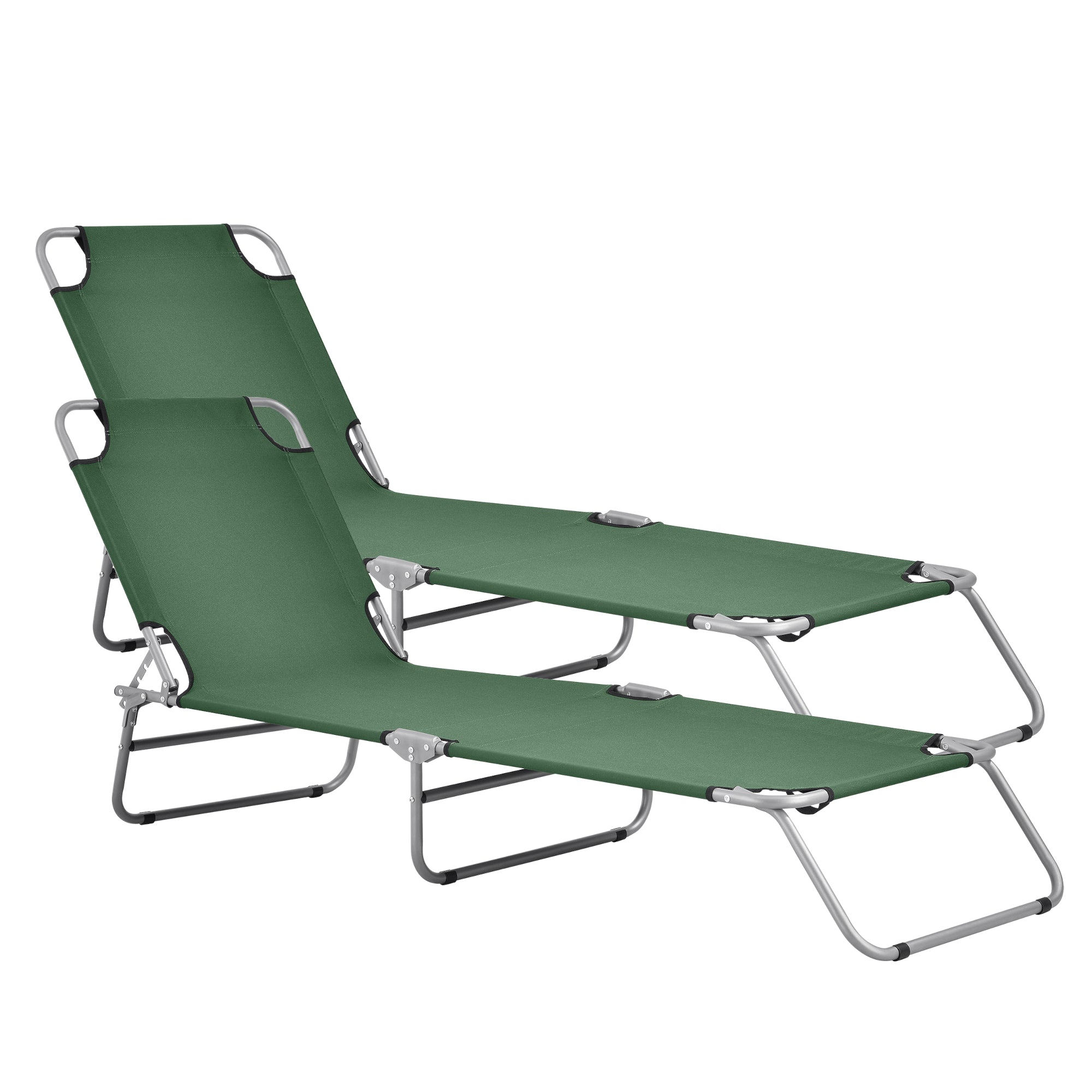 Set di 2 Lettini Prendisole Portatili, 2x Sdraio Pieghevole con Schienale Reclinabile - Supporto Fino a 110 kg - Verde