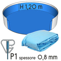 Liner Per Piscina A Forma Circolare  5,00 X H. 1,20 M Azzurro - Attacco P1 - Spessore 0,80 Mm