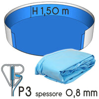 Liner Per Piscina A Forma Circolare  5,00 X H. 1,50 M Azzurro - Attacco P3 - Spessore 0,80 Mm