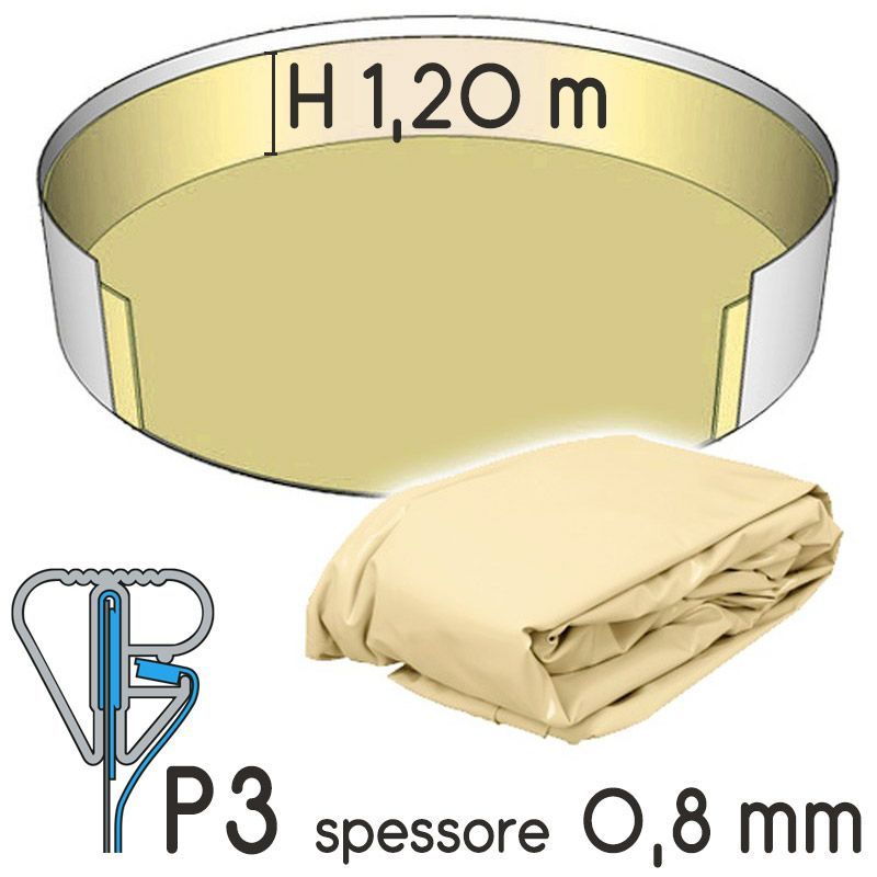 Liner Per Piscina A Forma Circolare  3,60 X H. 1,20 M Sabbia - Attacco P3 - Spessore 0,80 Mm