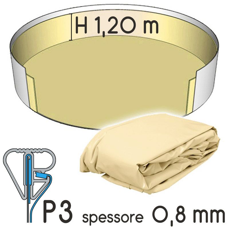 Liner Per Piscina A Forma Circolare  5,00 X H. 1,20 M Sabbia - Attacco P3 - Spessore 0,80 Mm