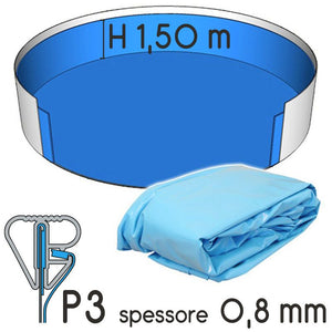 Liner Per Piscina A Forma Circolare  4,20 X H. 1,50 M Azzurro - Attacco P3 - Spessore 0,80 Mm