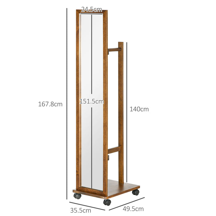 Specchio da Camera e Ingresso con Ripiano Inferiore e Binario 35,5x49,5x167,8 cm in Legno e Vetro