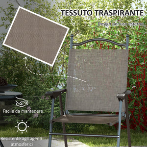 Set 2 Sedie Pieghevoli da Giardino con Braccioli 56x62x97 cm Seduta in Tessuto Marrone