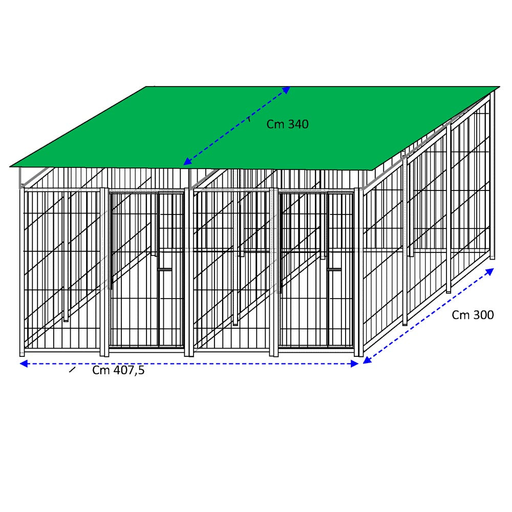 2 box per cani in linea con copertura ciascuno da 3x2 metri con zincatura a caldo