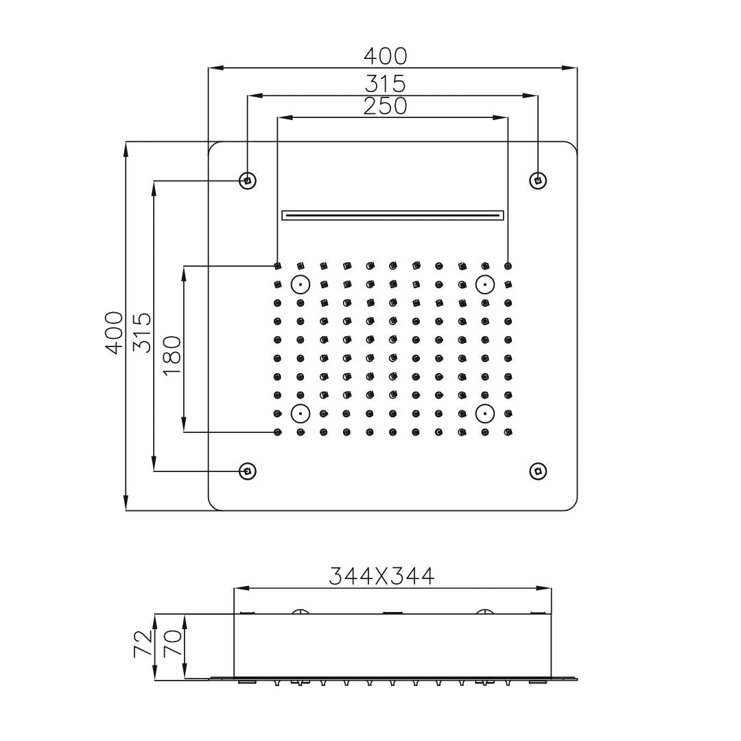 Ogomondo soffione led a soffitto da incasso con cascata acciaio nero quadro *** confezione 1