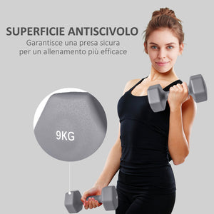 Set 2 Manubri Palestra 9 kg Pesi esagonali per Allenamento Grigio