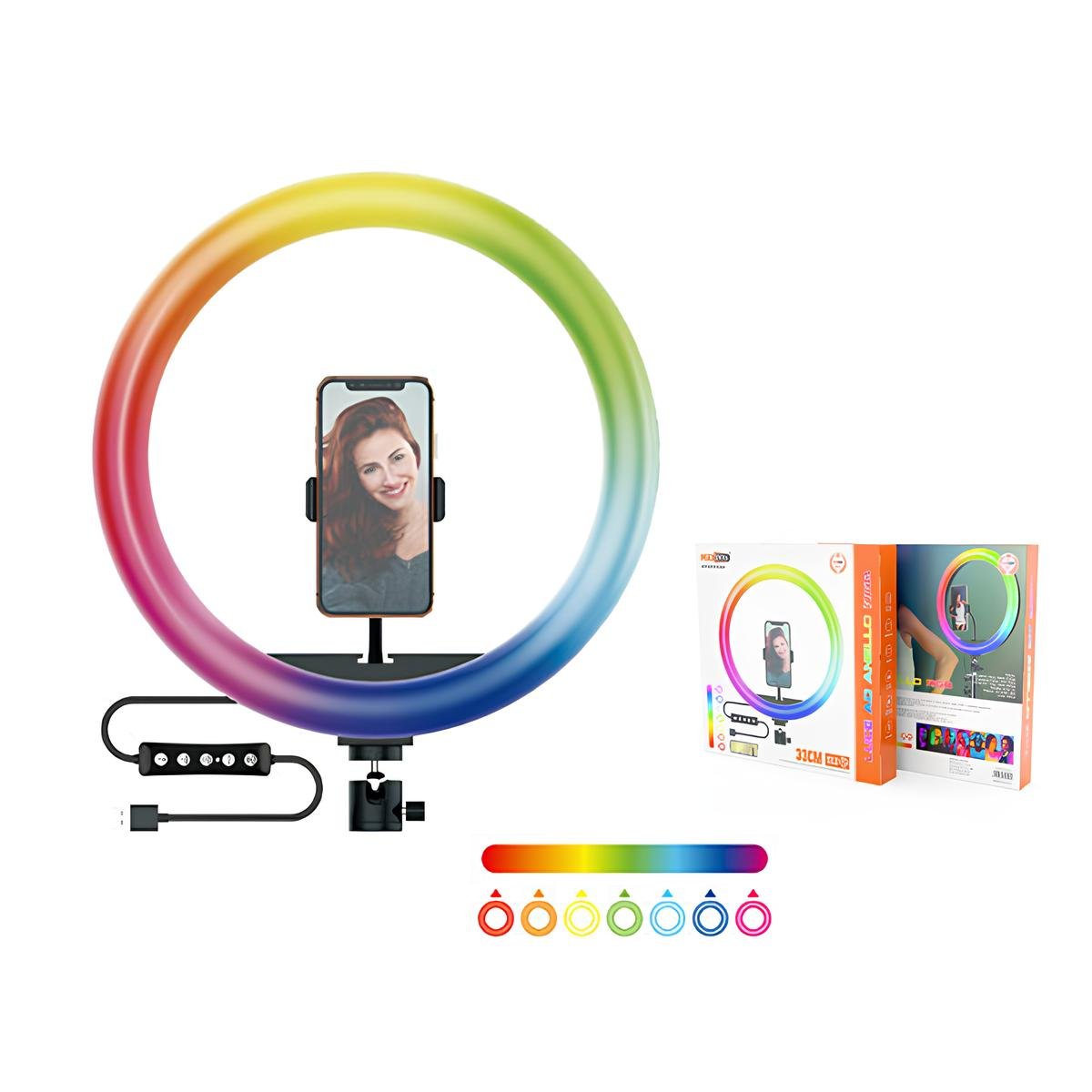 Luce ad Anello LED RGB 33cm Potente di 30W, Ring Light 360 Gradi 700LM DC 5V/2A Dimmerabile e Regolabile 2700-7000k