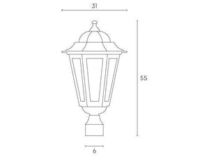 Luce per testata palo, alluminio e vetro D.60 E27 Assisi Nero