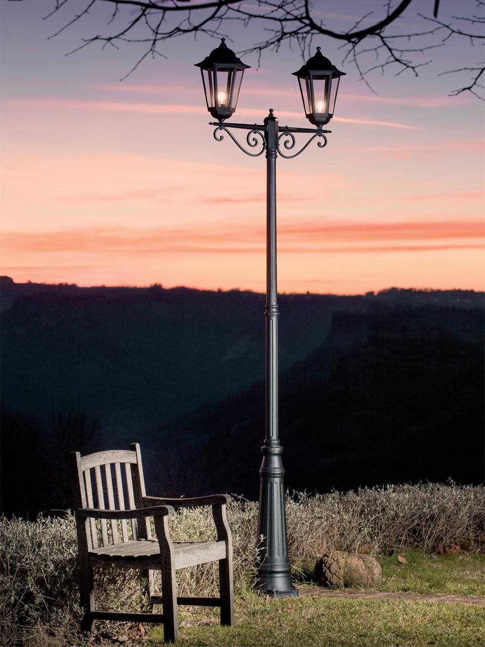 Luce per testata palo, alluminio e vetro D.60 E27 Assisi Nero