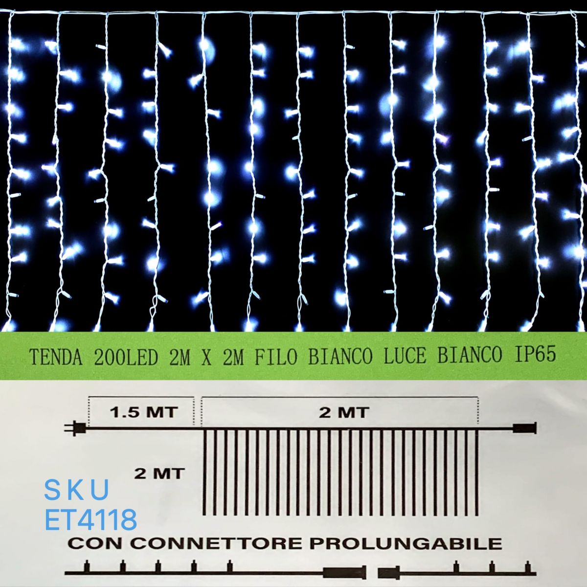 Luci natale tenda luminosa decorazioni Natalizie 200 led reflex 2mt x 2 mt effetto flash luca Bianca 6000K+ luce bianca impermeabile IP65 Raccordabile