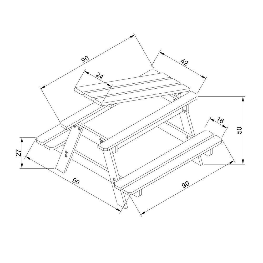 Tavolo da picnic per bambini in legno L90xL90xA50 cm - TIMBELA M010-1