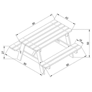 Tavolo da picnic per bambini in legno L90xL90xA50 cm - Timbela M018-1