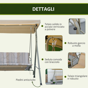 Dondolo 3 Posti da Giardino 172x110x156 cm in Acciaio Marrone e Beige