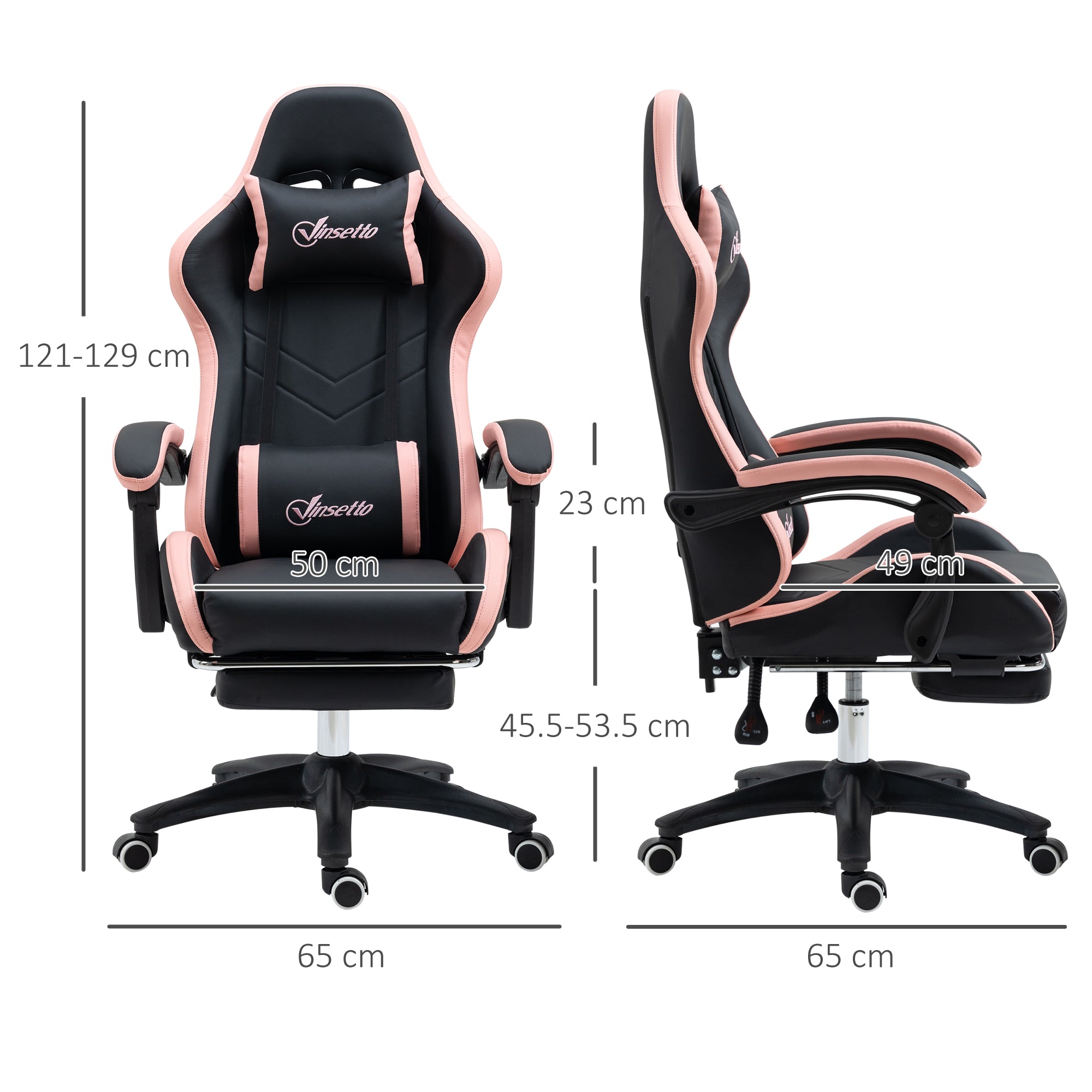 Sedia da Gaming Ergonomica 65x65x121-129 cm in Similpelle Rosa e Nero