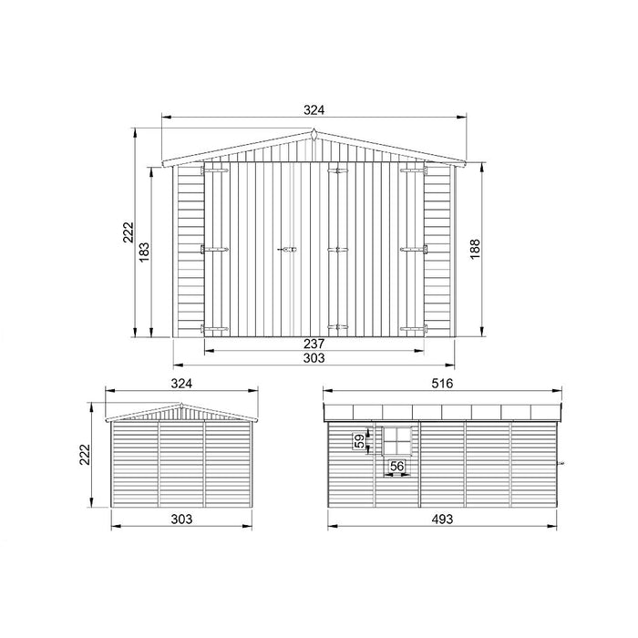 Garage in legno naturale A222x516x324 cm/15 m² - TIMBELA M101