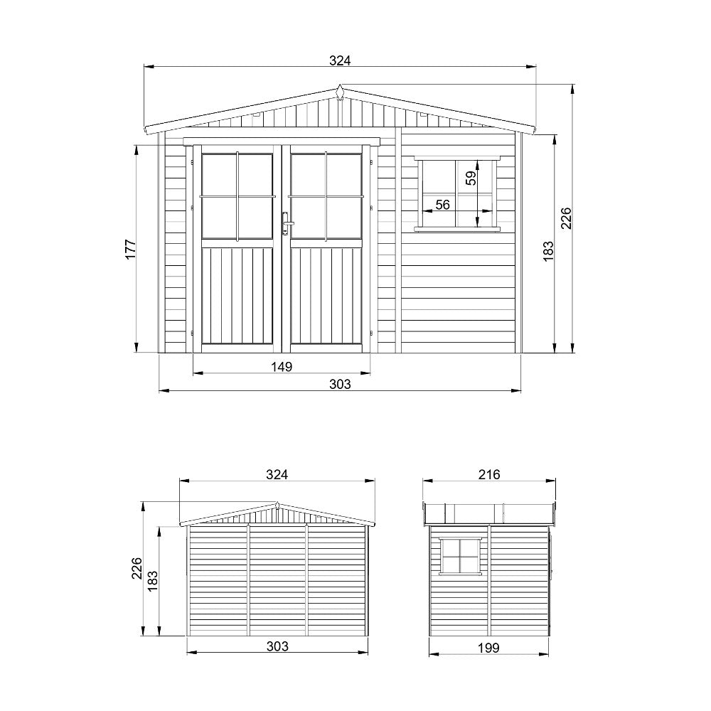 Casetta da giardino  - 6m2 - con tegole bituminose - M334FB+H334FBGREEN