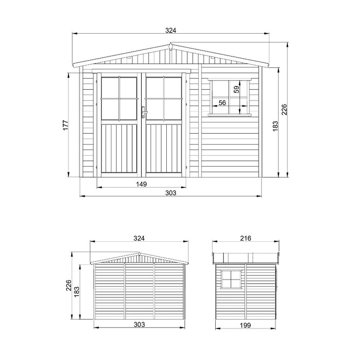 Casetta da giardino  - 6m2 - con tegole bituminose - M334FB+H334FBGREEN