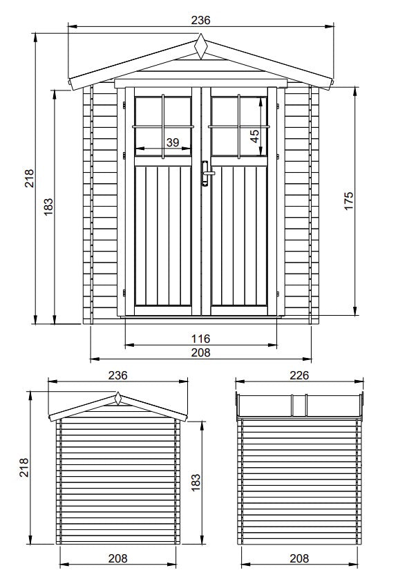 Casetta da Giardino in Legno per Esterni - L236xL226xA218 cm/ 4,33 m2 - TIMBELA M369F