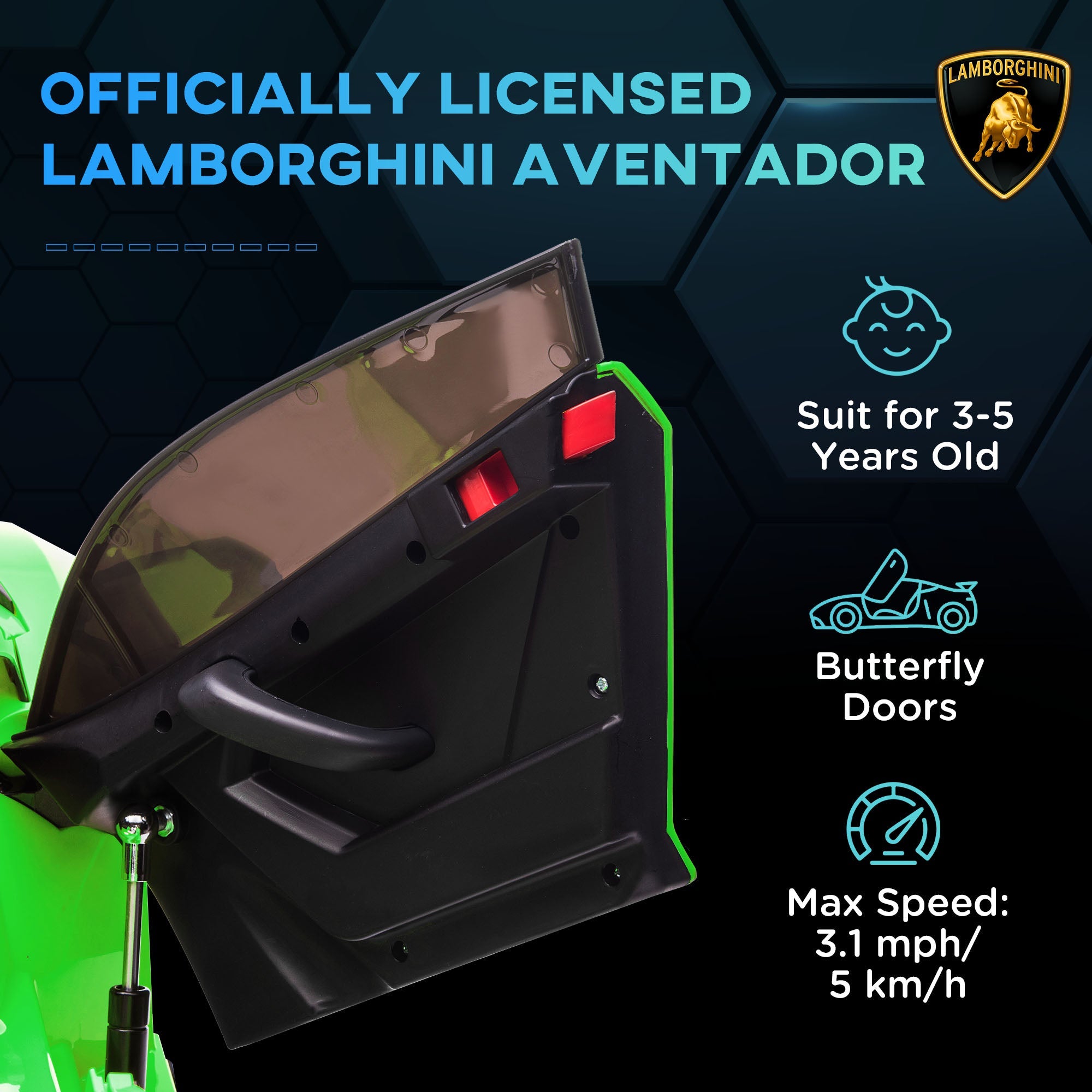 Macchina Elettrica per Bambini 12V con Licenza Lamborghini Aventador SVJ Roadster Verde