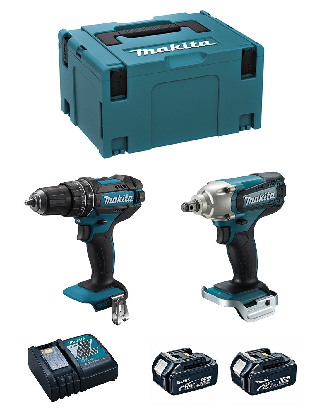 MAKITA Kit MK216RTJ (DHP482 + DTW190 + 2 x 5,0 Ah + DC18RC + MAKPAC 3)