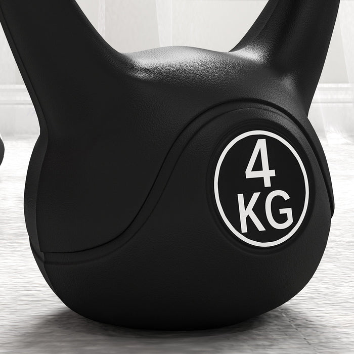 Kettlebell per Allenamento 4 kg in Plastica e Sabbia Nero