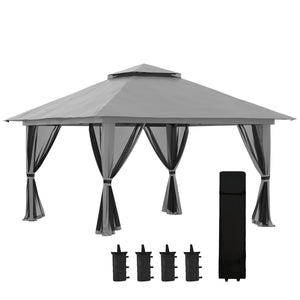 Gazebo da Giardino Pieghevole 392x392x283 cm in Acciaio e Tessuto Oxford Grigio