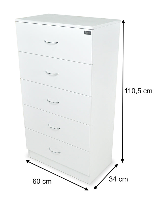 Cassettiera moderna in legno MDF laccato bianco - Mobile d'arredo settimino mod.Eros MC08-5C