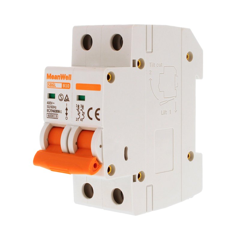 MeanWell MCB Interruttore Magnetotermico Automatico Curva B 2P 2M 6000A B10A AC 400V IP20 IEC60898-1