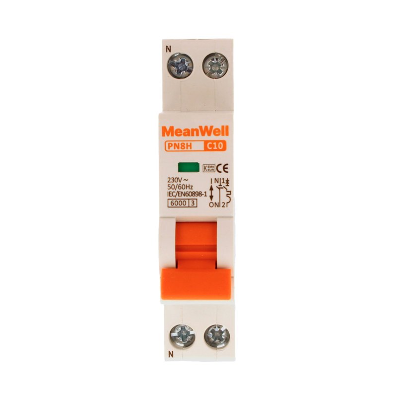 MeanWell MCB Interruttore Magnetotermico Automatico Curva C 1P+N 1M 6000A C10A AC 230V IP20 IEC60898-1