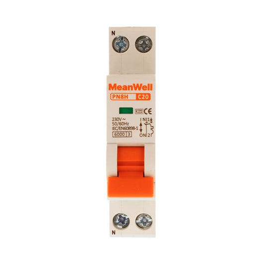 MeanWell MCB Interruttore Magnetotermico Automatico Curva C 1P+N 1M 6000A C20A AC 230V IP20 IEC60898-1