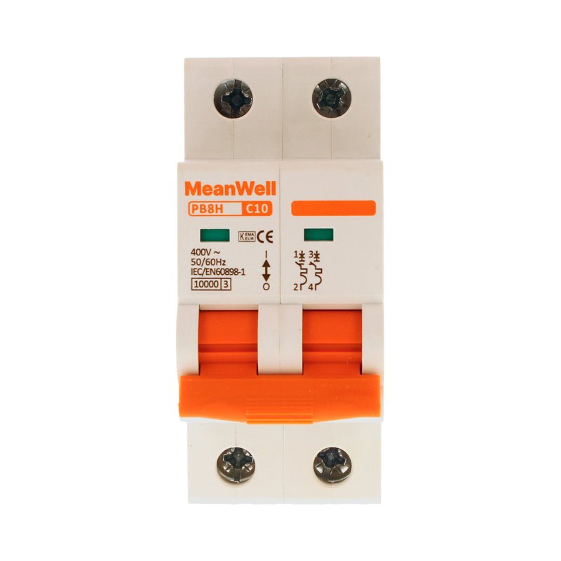 MeanWell MCB Interruttore Magnetotermico Automatico Curva C 2P 2M 10000A C10A AC 400V IP20 IEC60898-1