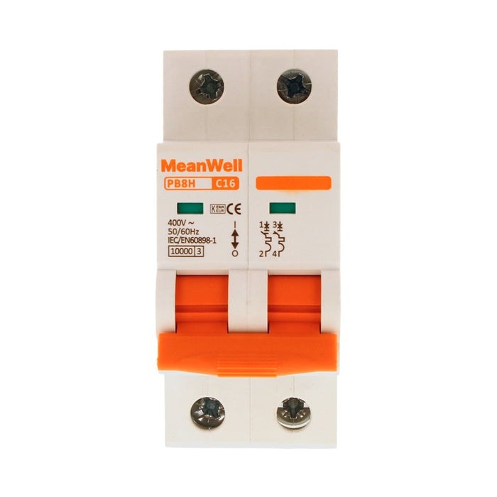 MeanWell MCB Interruttore Magnetotermico Automatico Curva C 2P 2M 10000A C16A AC 400V IP20 IEC60898-1