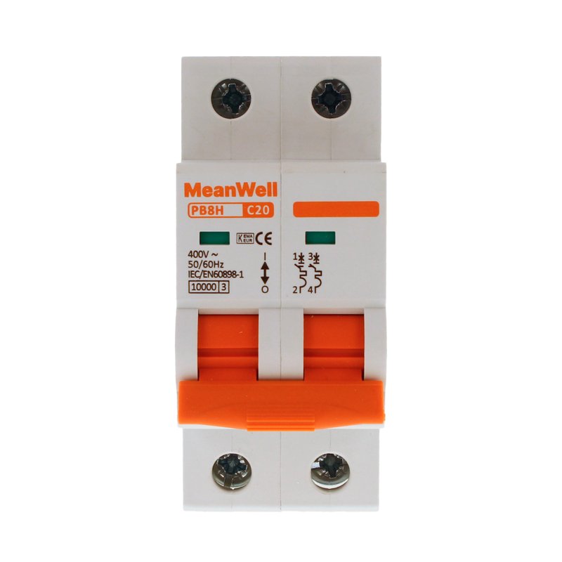 MeanWell MCB Interruttore Magnetotermico Automatico Curva C 2P 2M 10000A C20A AC 400V IP20 IEC60898-1