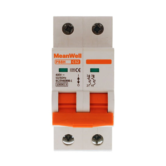 MeanWell MCB Interruttore Magnetotermico Automatico Curva C 2P 2M 10000A C32A AC 400V IP20 IEC60898-1